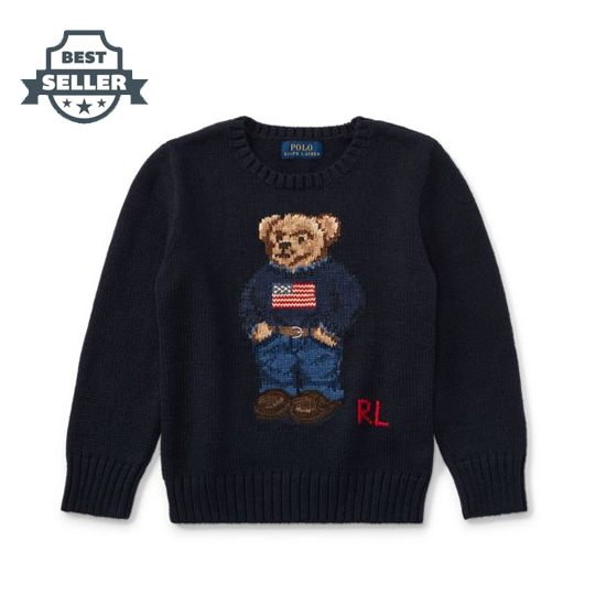 폴로 랄프로렌 남아용 폴로베어 코튼 스웨터 - 네이비 Polo Ralph Lauren Polo Bear Cotton Sweater
