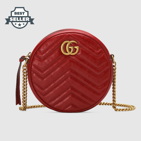 구찌 GG 마몬트 라운드백 미니 - 히비스커스 레드 Gucci GG Marmont mini round shoulder bag 550154 0OLET 6438,hibiscus red leather