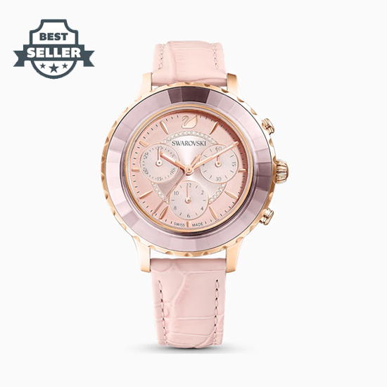 스와로브스키 옥테아 럭스 크로노 시계 - 핑크 (선미 착용) Made In 스위스 Swarovski Octea Lux Chrono Watch, Leather Strap, Rose-gold tone PVD