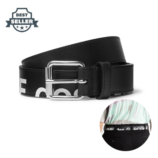 꼼데가르송 로고 프린트 가죽 벨트 - 블랙 (3cm, 선물 추천) Comme des Garcons Logo-Print Leather Belt,Black