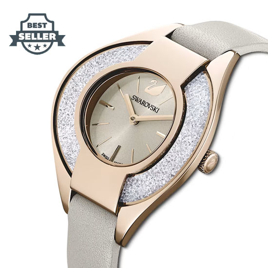 스와로브스키 여성 손목 시계 Swarovski Crystalline Sporty watch, Leather strap, Gray, Champagne-gold tone PVD