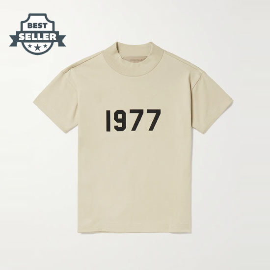 [SPRING 2022 컬렉션] 피어오브갓 에센셜 키즈 티셔츠 FEAR OF GOD ESSENTIALS KIDS Logo-Flocked Cotton-Jersey Mock-Neck T-Shirt,Ecru