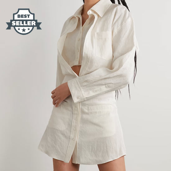 자크뮈스 컷아웃 셔츠 원피스(유인나 다른 색상 착용)  Jacquemus Baunhilha layered hemp and cotton-blend mini shirt dress,Off-white