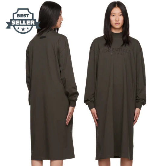 피어오브갓 에센셜 원피스 Essentials Gray Long Sleeve Midi Dress,Off black