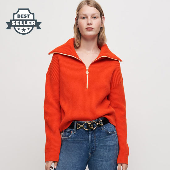 마쥬 하프집 스웨터 100% 울 (장예원 착용) MFPPU00422 Maje sweater with half-zip collar,Orange
