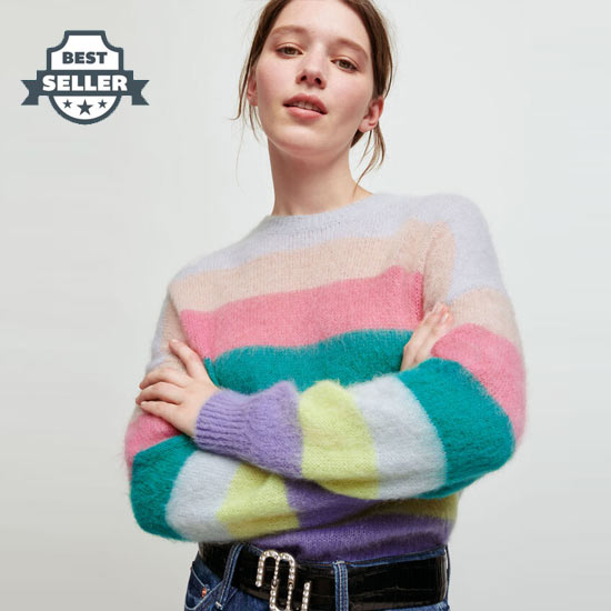 마쥬 모헤어 스트라이프 니트 (채수빈 착용) MFPPU00450 Maje Brushed mohair striped sweater,Multi-Coloured