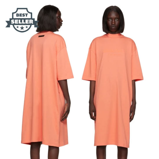 피어오브갓 에센셜 원피스 Essentials Pink Short Sleeve Midi Dress,Coral