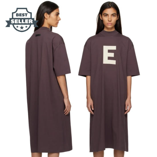 피어오브갓 에센셜 E 원피스 Essentials Purple Short Sleeve Midi Dress,Plum