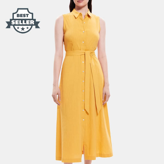 띠어리 린넨 민소매 셔츠 원피스 N053610R Theory Sleeveless Shirt Dress in Linen-Blend,CORNSILK