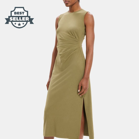 띠어리 민소매 원피스 N064601R Theory Sleeveless Sheath Dress in Stretch Cotton-Modal,BURNT OLIVE