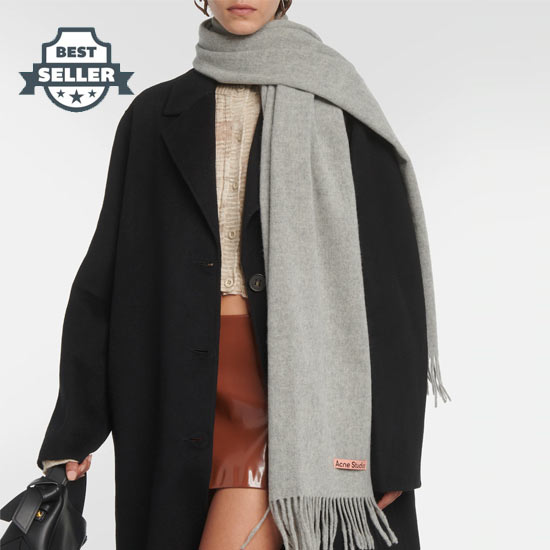 아크네 스튜디오 울 스카프 (핑크 로고) Acne Studios Fringed wool scarf