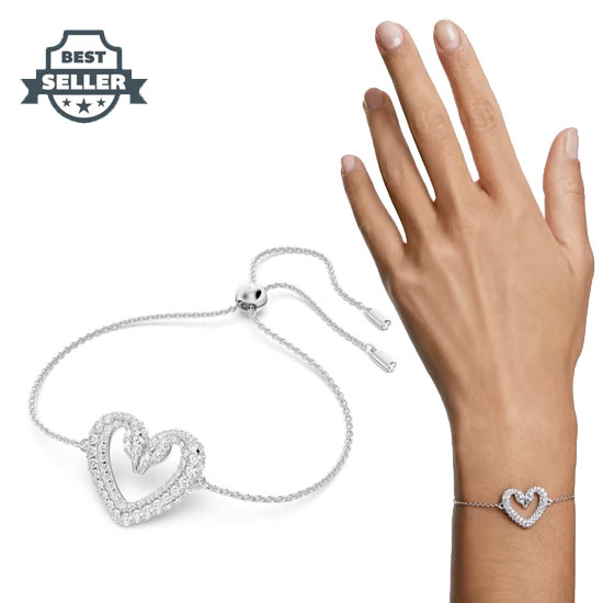 스와로브스키 하트 팔찌 Swarovski Una bracelet, Heart, Medium, White, Rhodium plated