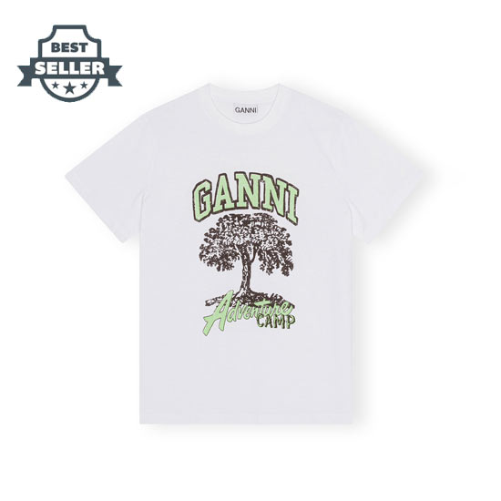 가니 반팔티 GANNI Basic Jersey Camp Tree T-shirt,Bright White