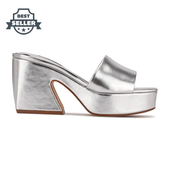 나인웨스트 통굽 슬리퍼 NINEWEST Oklee Platform Slide Sandals,Silver