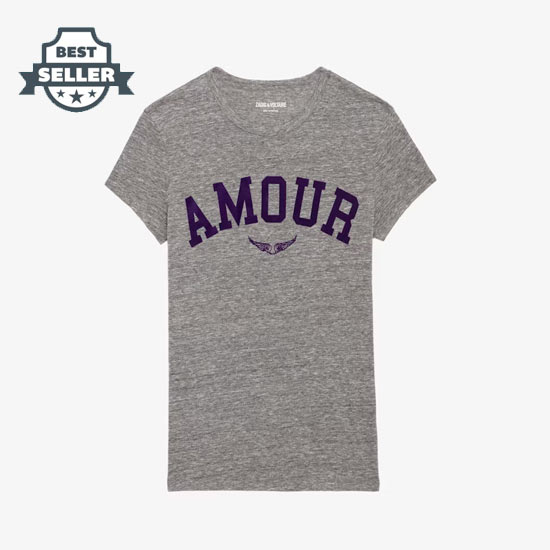 쟈딕앤볼테르 아모르 반팔티 ZADIG&amp;VOLTAIRE Walk Amour T-shirt,Gris chine