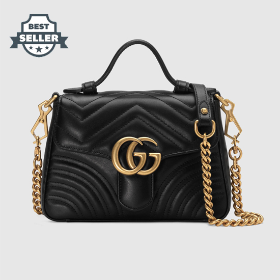 구찌 GG 마몬트 탑핸들백 미니 - 블랙 Gucci GG Marmont mini top handle bag 547260 DTDIT 1000,black chevron leather
