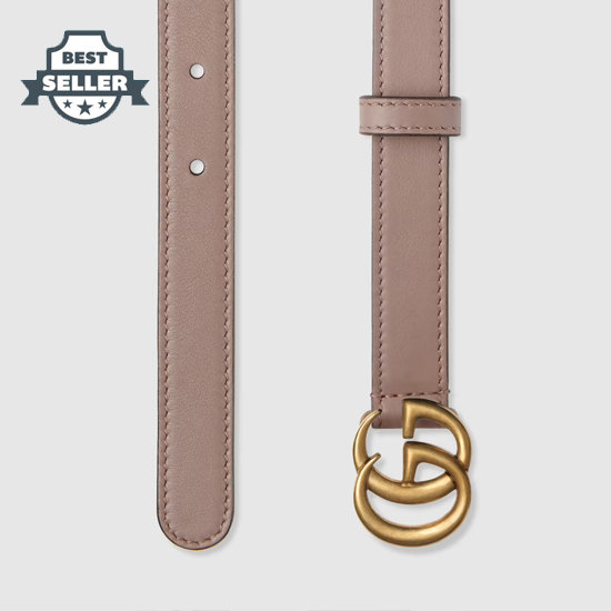 구찌 더블 G 버클 여성 가죽 벨트 - 더스티 핑크 2cm Gucci Leather belt with Double G buckle 409417 AP00T 5729