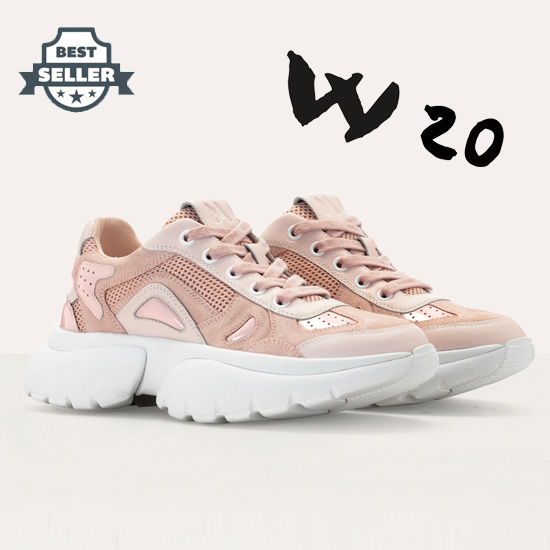 마쥬 W20 어반 스니커즈, 어글리 슈즈 - 핑크 (지지 하디드 다른 컬러 착용) MAJE FASTER2 W20 leather urban sneakers in leather,Pink