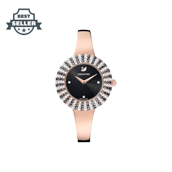 스와로브스키 크리스탈 로즈 워치 (선미 착용) Swarovski Crystal Rose Watch, Metal Bracelet, Black, Rose-gold tone PVD