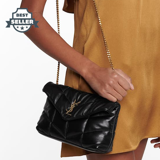 21FW 생 로랑 루루백 푸퍼 토이 - 블랙/금장 Saint Laurent Loulou Toy Puffer leather shoulder bag