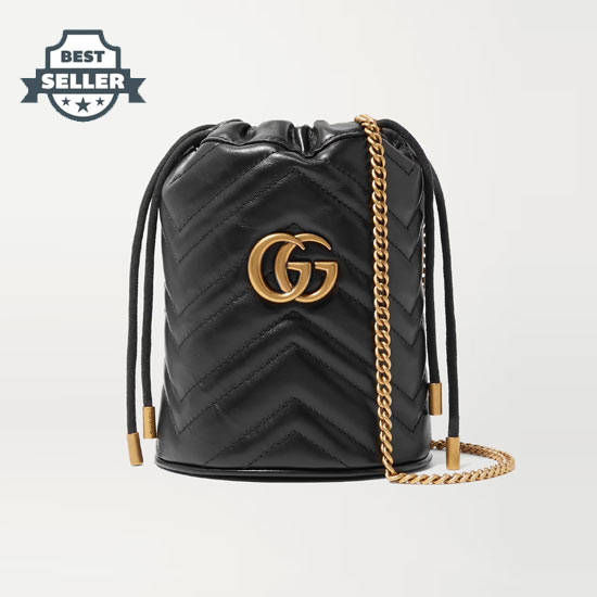 구찌 GG 마몬트 버킷백 미니 Gucci GG Marmont mini quilted leather bucket bag,Black