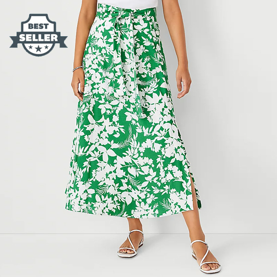 앤테일러 롱스커트 Ann Taylor Floral Tie Waist Maxi Skirt,Natural Green