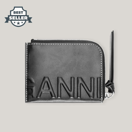 가니 카드 지갑 (지퍼형) GANNI Recycled Leather Card Holder,Black
