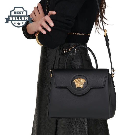 베르사체 메두사 핸드백 미디움 Versace La Medusa Medium Handbag,black-versace gold