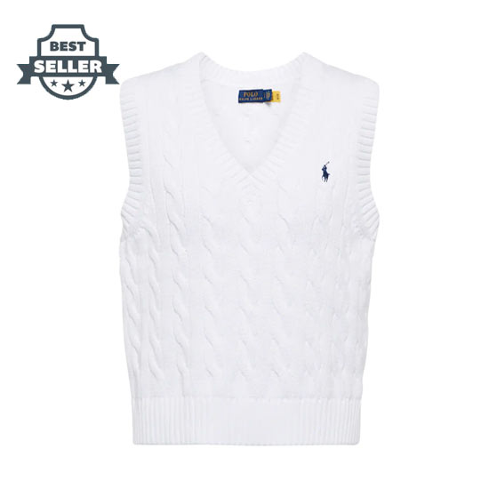 폴로 랄프로렌 우먼 꽈배기 니트 스웨터 조끼 - 화이트, 네이비 2종 (설인아 착용) Polo Ralph Lauren Cable-knit cotton sweater vest