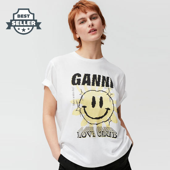 가니 러브 클럽 반팔티 (이효리 착용) GANNI Love Club Smiley T-Shirt,,Bright White