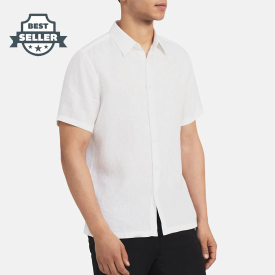 띠어리 린넨 반팔 셔츠 M033502R Theory Standard-Fit Short-Sleeve Shirt in Linen,WHITE