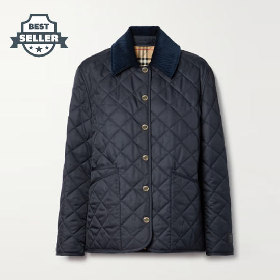 버버리 퀼팅 자켓 Burberry Reversible corduroy-trimmed quilted shell and checked cotton jacket,Midnight blue