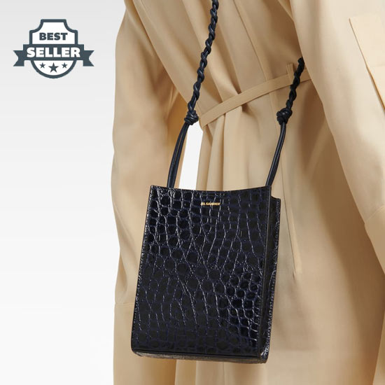질 샌더 탱글백 스몰, 크록 텍스처 - 다크 블루 (안소희 착용) Jil Sander Croc-effect leather shoulder bag