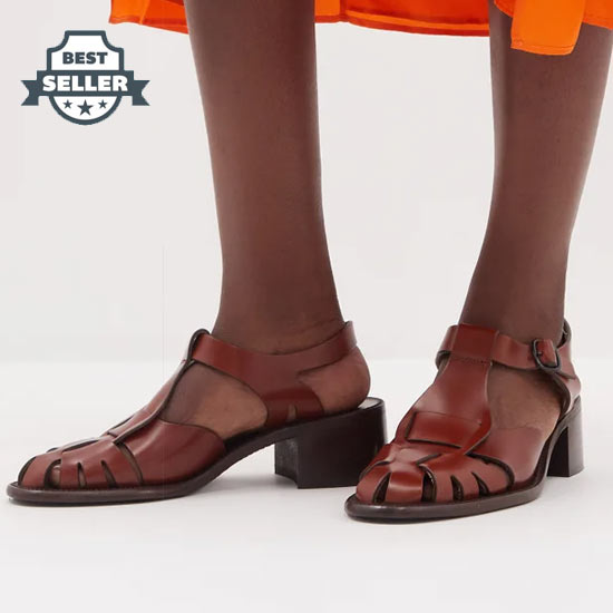 헤레우 컷아웃 샌들 Hereu BROWN Pesca 20 cutout leather heeled sandals