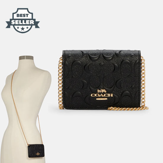 코치 지갑 (미니백 크로스 전용) COACH Outlet Mini Wallet On A Chain In Signature Leather,gold/black